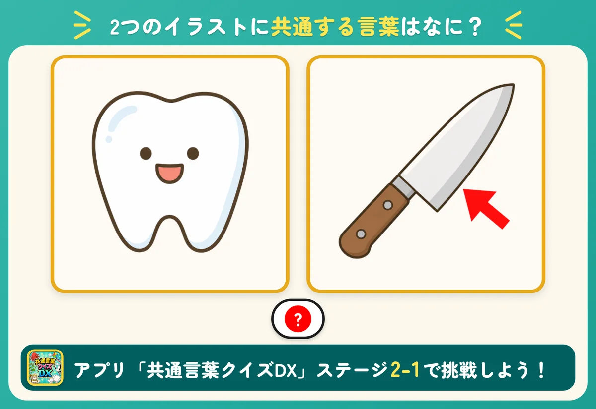 2つのイラストと1個の丸。共通する言葉を当てる問題。