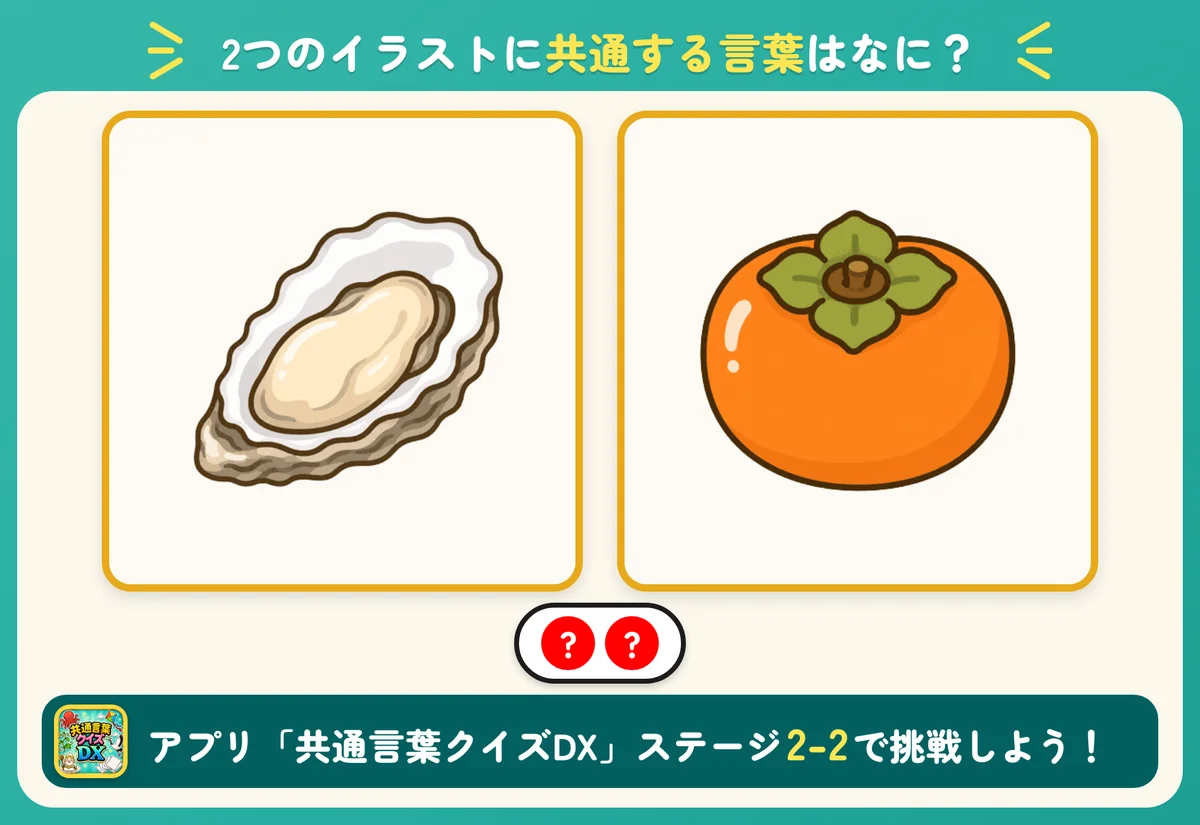 2つのイラストと2個の丸。共通する言葉を当てる問題。