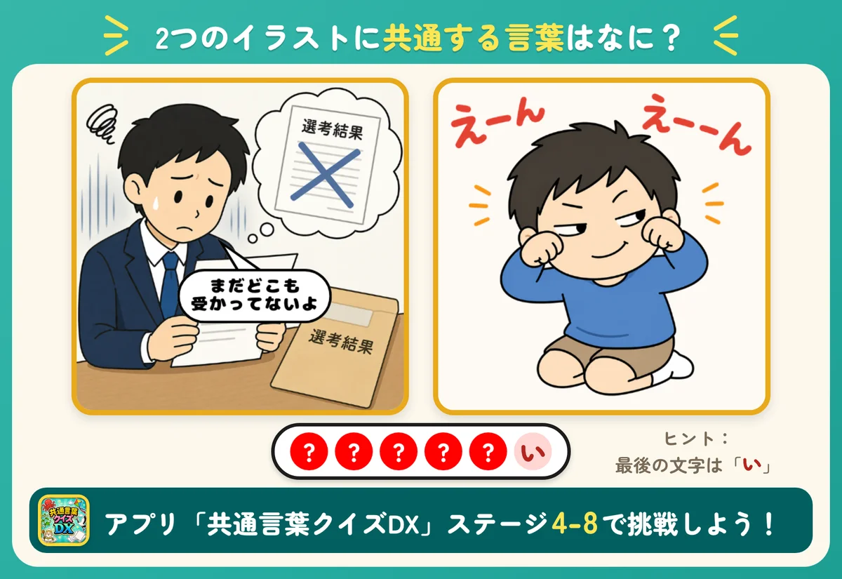 2つのイラストと6個の丸。共通する言葉を当てる問題。